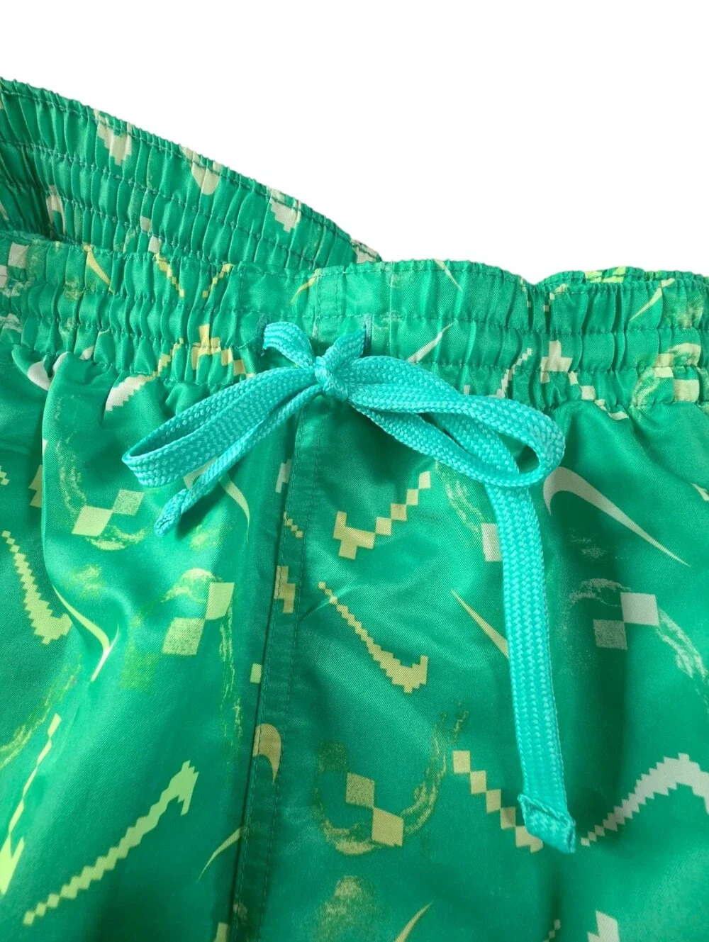 Nike Green Geometric Swim Trunks,  Pockets, Drawstring, XXL Mens
